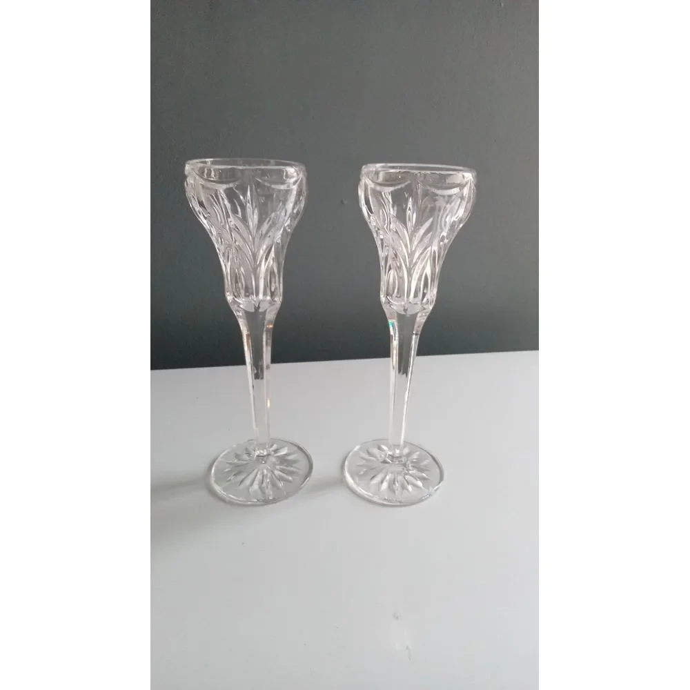 Elegant Crystal Champagne Flute Set of 2 - Vintage Cut Glass Wedding Toast Glass